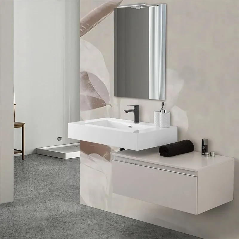 Mobile bagno sospeso 80 con lavabo 100 grigio perla e specchio Iside