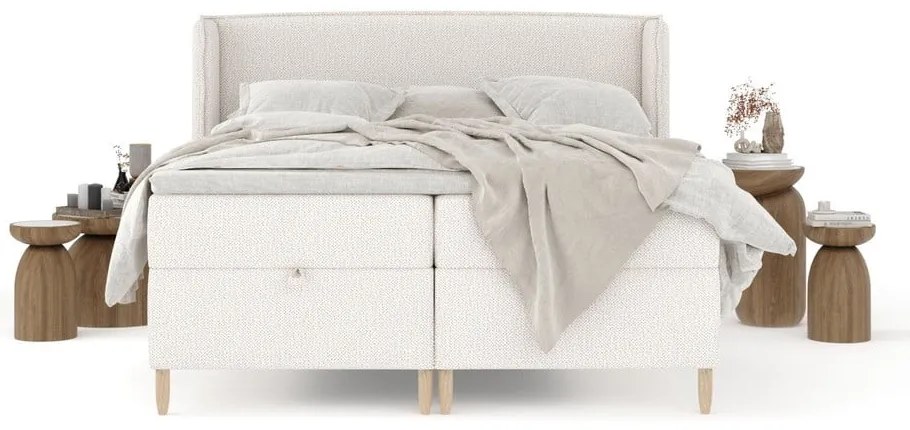 Letto boxspring crema con spazio contenitivo 200x200 cm Monpelli - Maison de Rêve