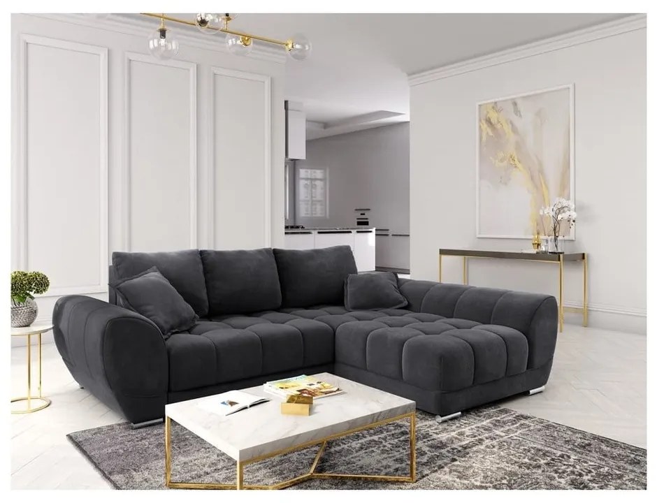 Divano letto angolare grigio scuro con rivestimento in velluto, angolo destro Nuage - Windsor &amp; Co Sofas