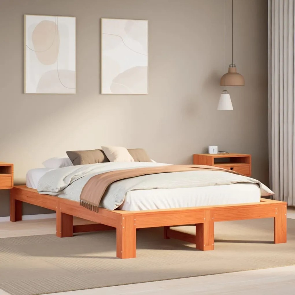Letto Senza Materasso Marrone Cera 120x190 Cm İn Legno Di Pino /