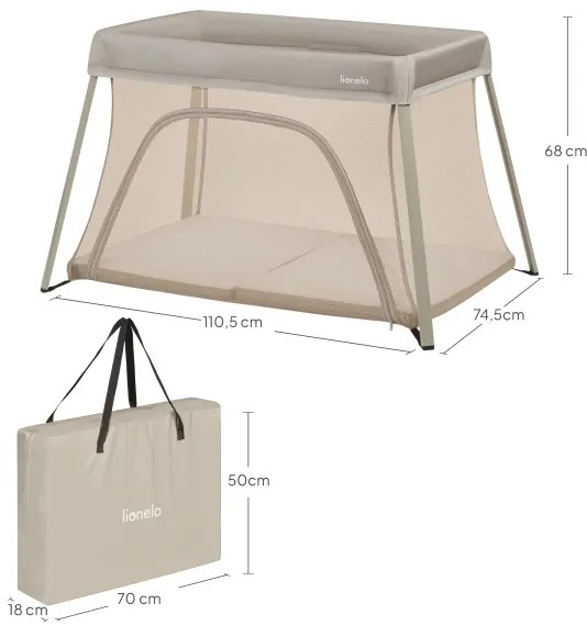 Lionelo - Lettino da viaggio 3 in 1 ALICE Beige Oliva