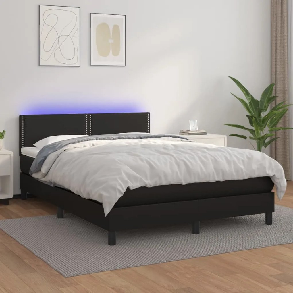 Giroletto A Molle Con Materasso E Led Nero 140x200cm Similpelle /