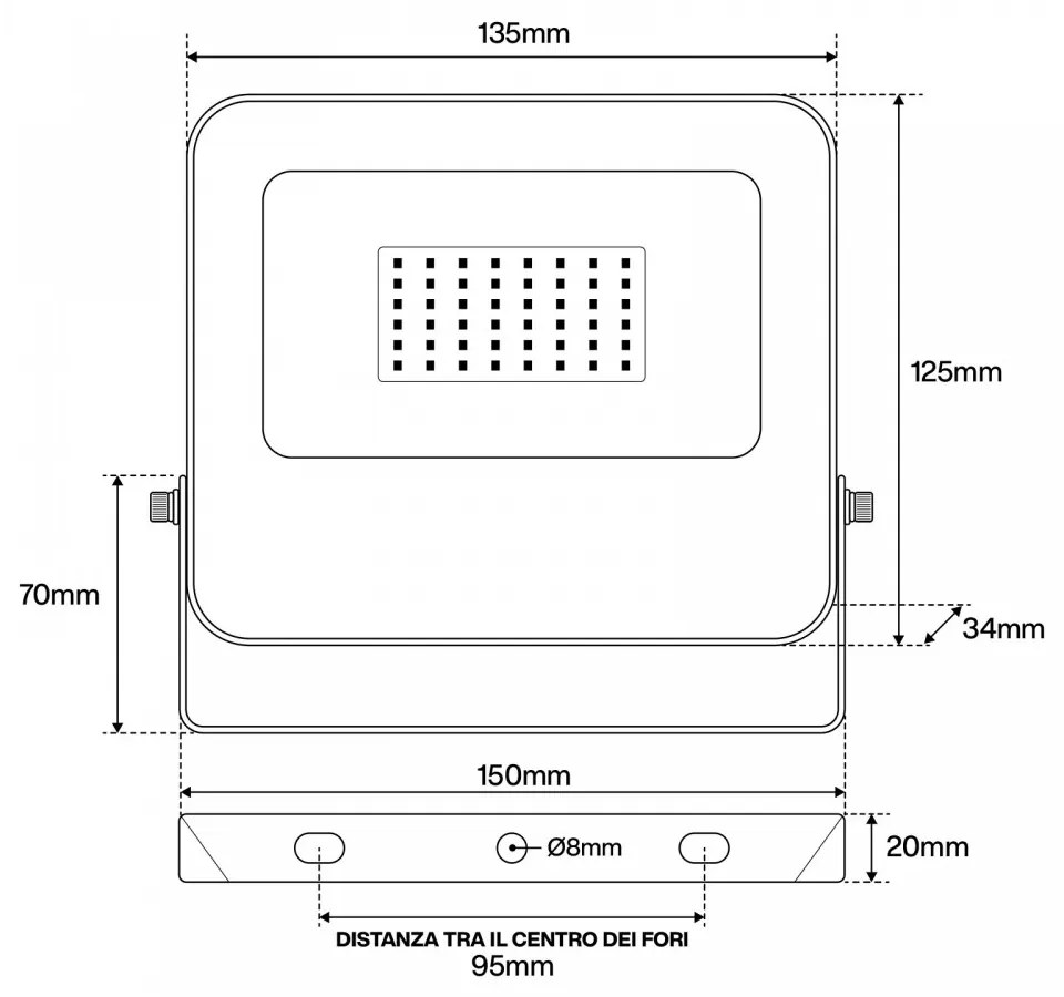 Faro LED 30W IP65, 125lm/W - chip LED OSRAM Black Colore Bianco Freddo 5.700K