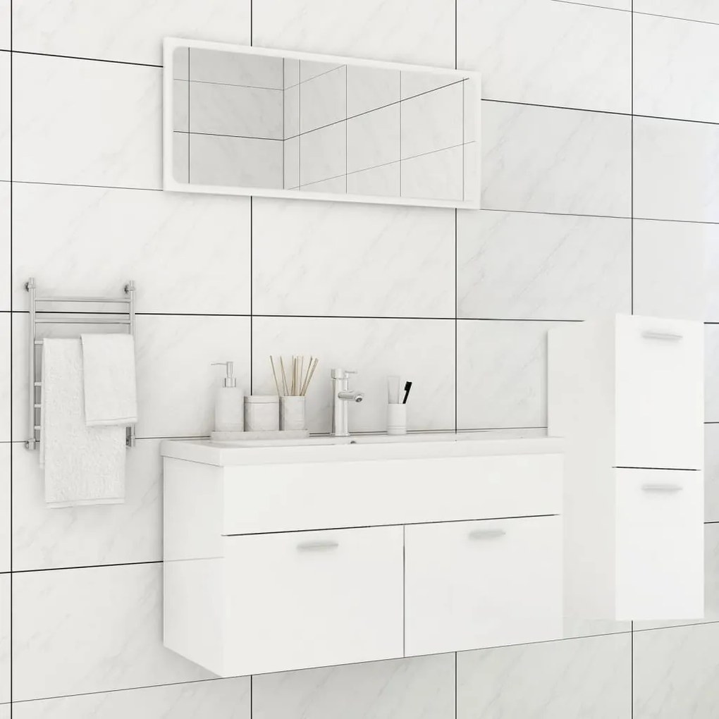 Set Mobili Da Bagno Bianco Lucido İn Legno Multistrato /