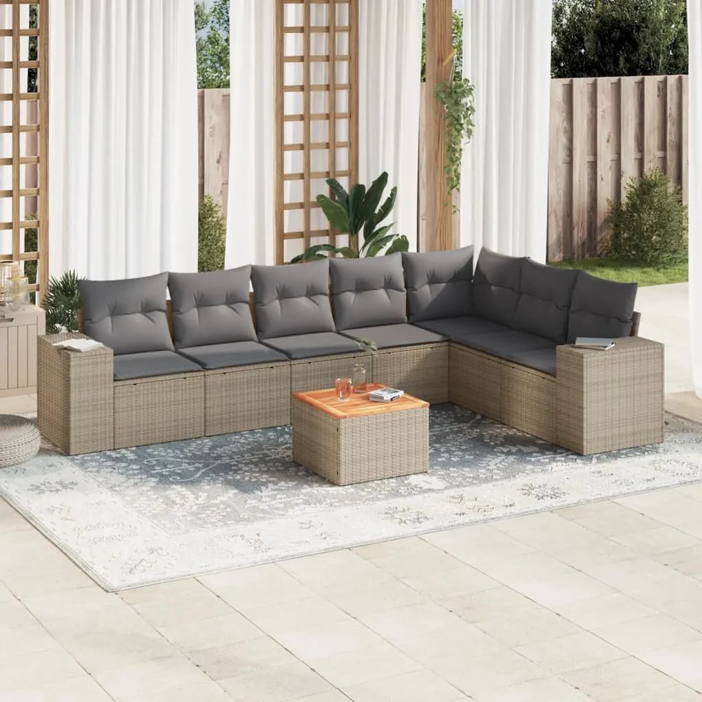 Set divano da giardino 8 pz con cuscini beige in polyrattan