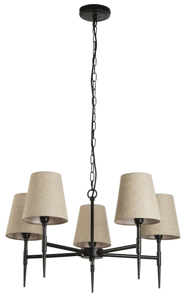 Lampadario Industrial-Nordico Gotico Acciaio Nero Tessuto 5 Luci E14