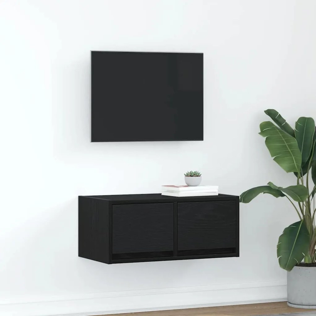 Mobile Porta Tv Rovere Nero 60x31x25,5 Cm İn Legno Multistrato /