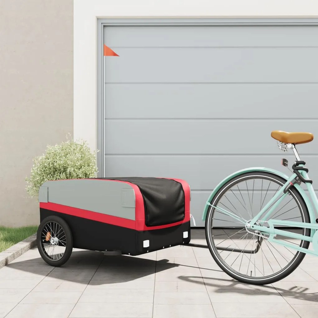 Rimorchio Da Bici Nero E Rosso 45 Kg İn Ferro /