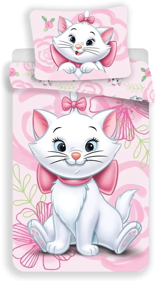 Set copripiumino e federa da bambini rosa in cotone per letto singolo 140x200 cm Marie Cat "Pink" – Jerry Fabrics