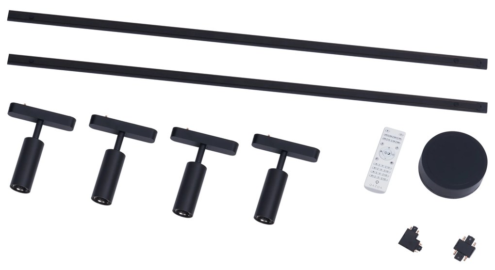 Sistema di illuminazione su binario moderno con 4 faretti neri monofase - Magnetic Samson