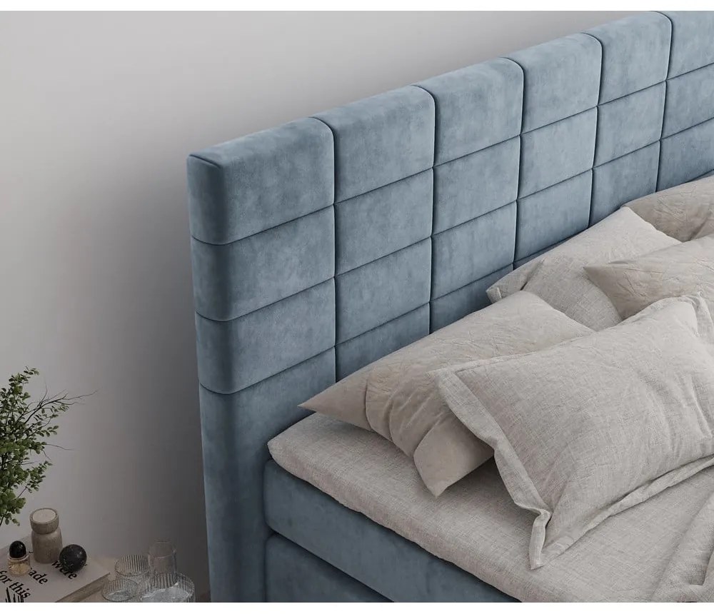 Letto boxspring blu con contenitore 140x200 cm Ava – Maison de Rêve