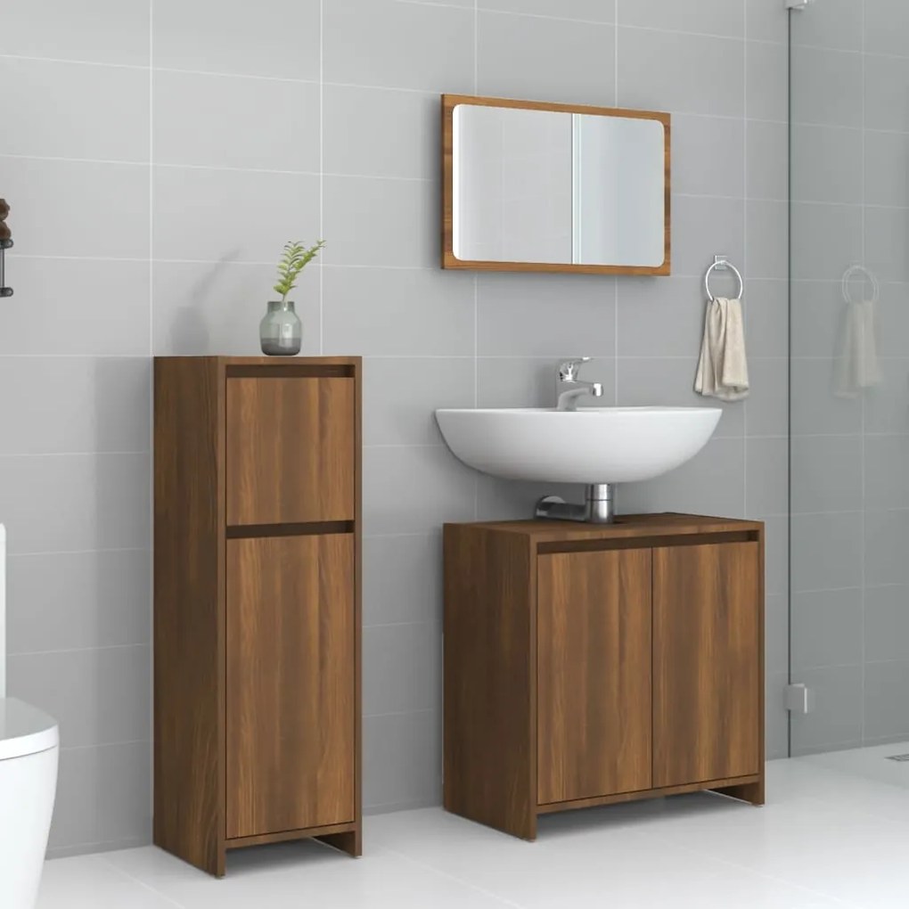 Set Mobili Da Bagno 3 Pz Rovere Marrone İn Legno Multistrato /