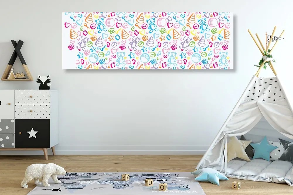 Stampa su tela – Giocattoli per bambini in colori pastello