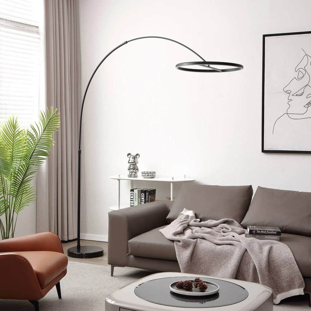 Lampada ad arco Virvera Lucande, Nero, Soggiorno / Sala da pranzo, Alluminio, Moderno, Lampada da terra