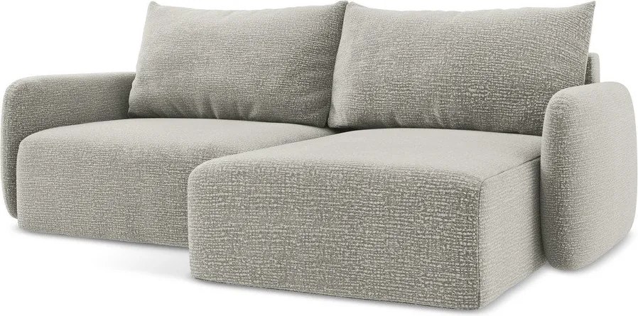 Divano angolare grigio chiaro allungabile/con contenitore (con penisola a destra) Kalena – Makamii