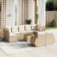 Set Divano da Giardino 10 pz con Cuscini Beige in Polyrattan 3225155