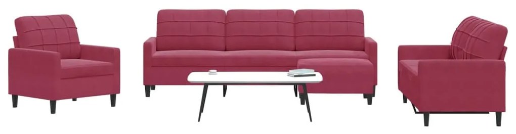 Set Di Divani 4 Pz Con Cuscini Rosso Vino İn Velluto /