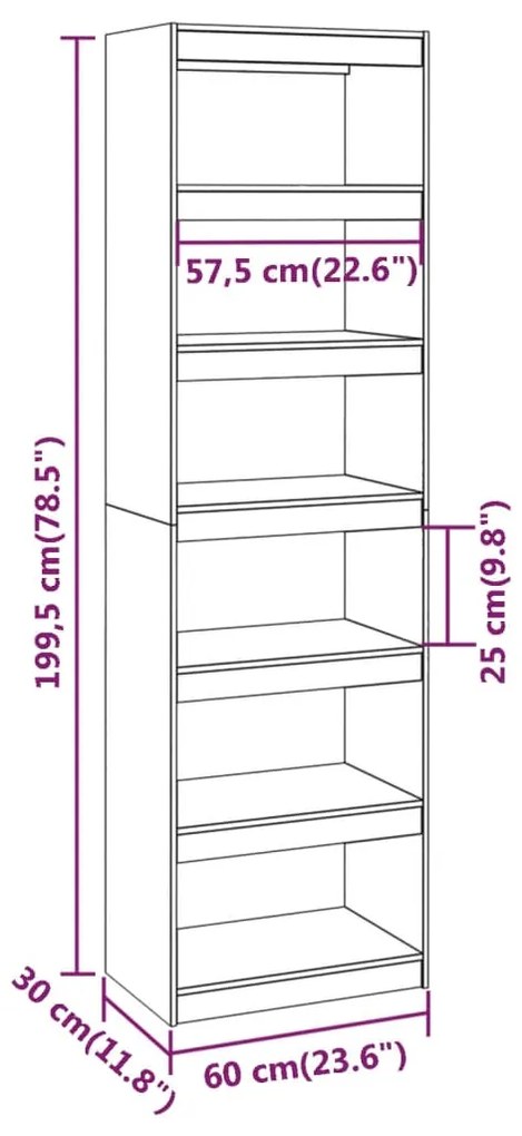 Libreria/Divisorio 60x30x199,5 cm in Legno Massello di Pino