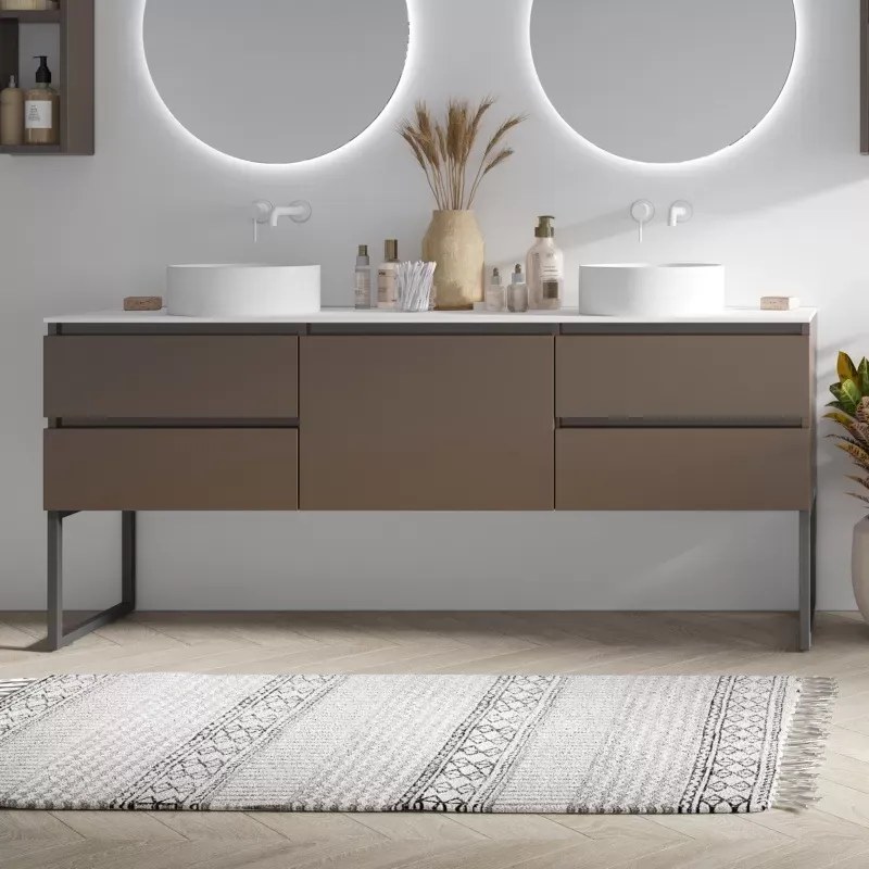 Mobile bagno a terra 180 cm con piano bianco solid surface e 5 cassetti SP-180SS5 - KAMALU