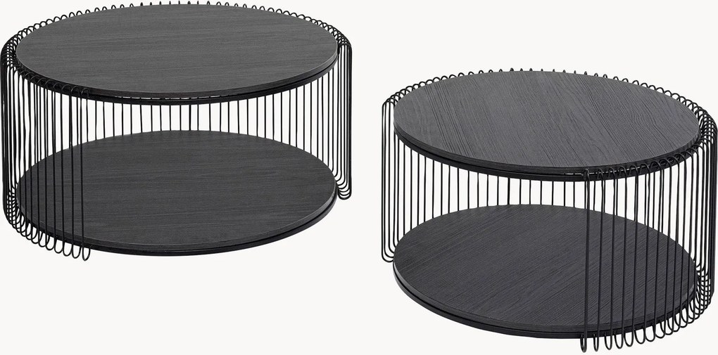 Set di 2 tavolini da salotto con piano in legno e vetro Wire