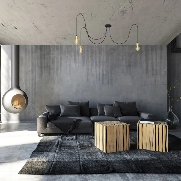 Lampadario a sospensione con filo TUBE 3xE27/10W/230V ragno nero/oro