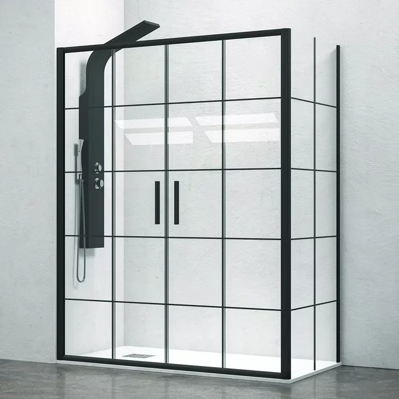 Box doccia angolare 160x70 doppio scorrevole telaio nero NICO-D6000S - KAMALU