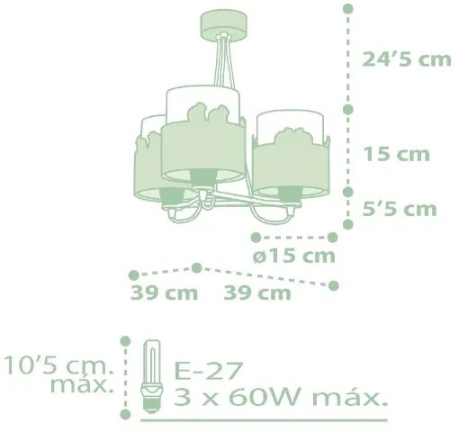 Dalber 61717H - Lampadario per bambini SWEET LOVE 3xE27/60W/230V verde