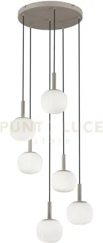 Lampadario a sospensione eris bianco e marrone sei pendenti in allu...