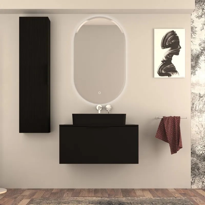 Mobile da bagno sotto lavabo MODULA nero opaco laccato L 90 x H 43 x P 44 cm 3 cassetti, lavabo non incluso