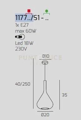 Sospensione bianco 1 luce vetro fume 1177bi-s1-fu