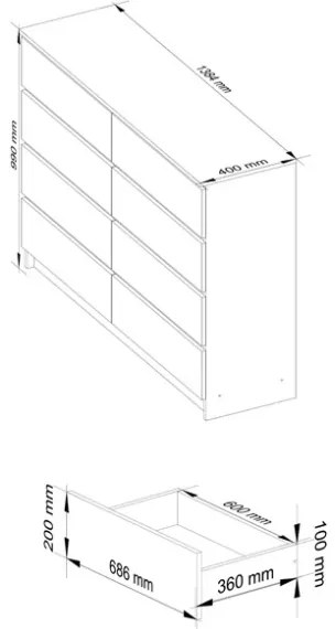 Cassettiera Credenza 140x40x100 Cm 8 Cassetti Artika Bianco Opaco