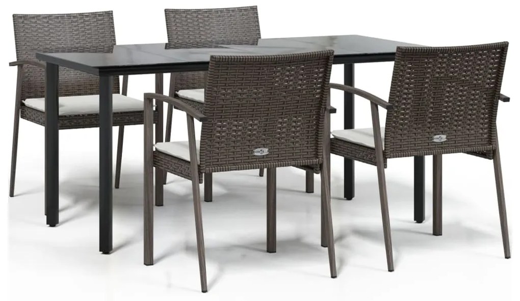 Set pranzo da giardino 5pz con cuscini in polyrattan e acciaio