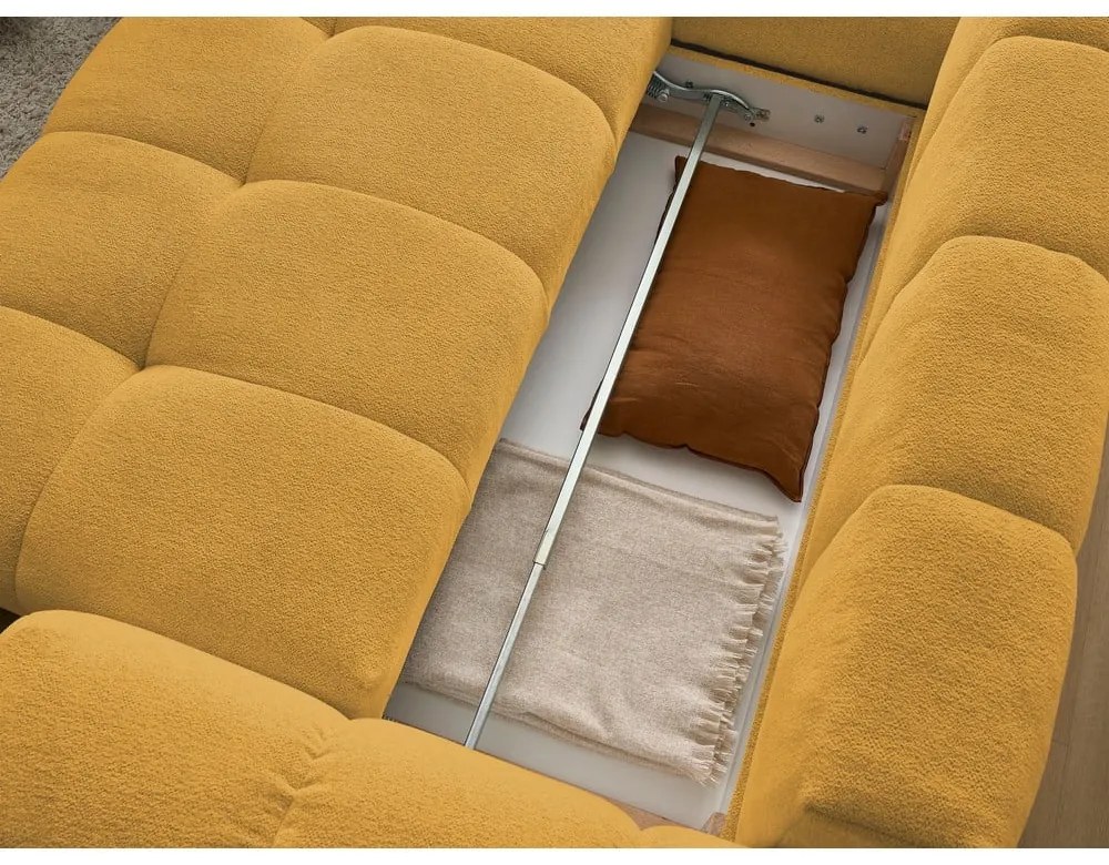 Divano angolare color senape allungabile e con contenitore (penisola a sinistra/a L) con rivestimento in ciniglia Everest – Bobochic Paris