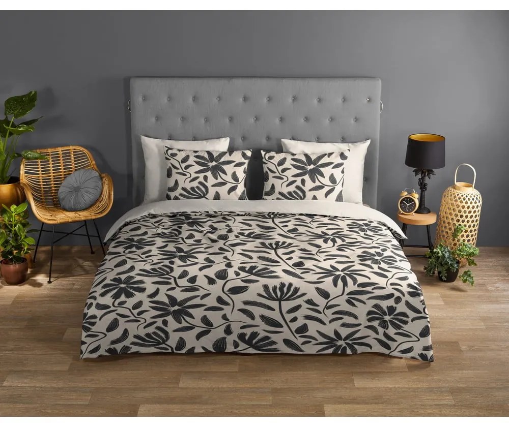 Set copripiumino e federa nero/beige in cotone per letto singolo ed esteso 140x220 cm Emilia – Good Morning