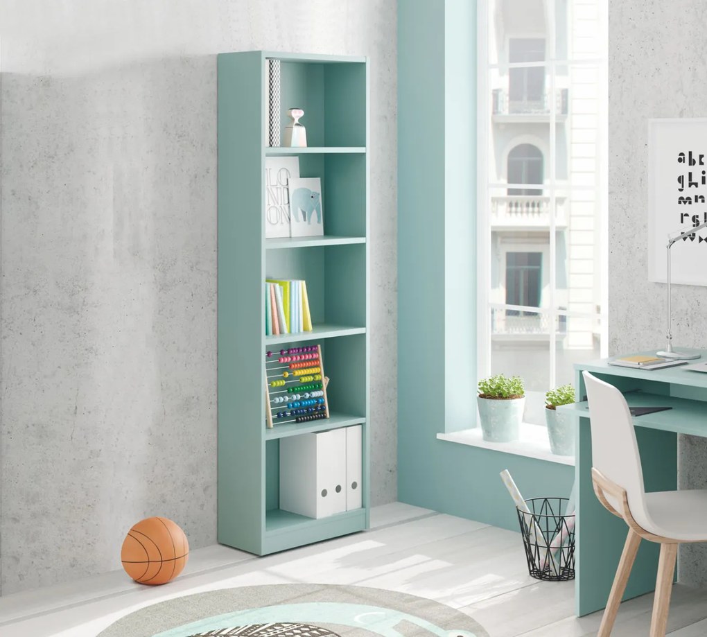 Librerie colorate: libreria 4 ripiani, finitura verde acqua