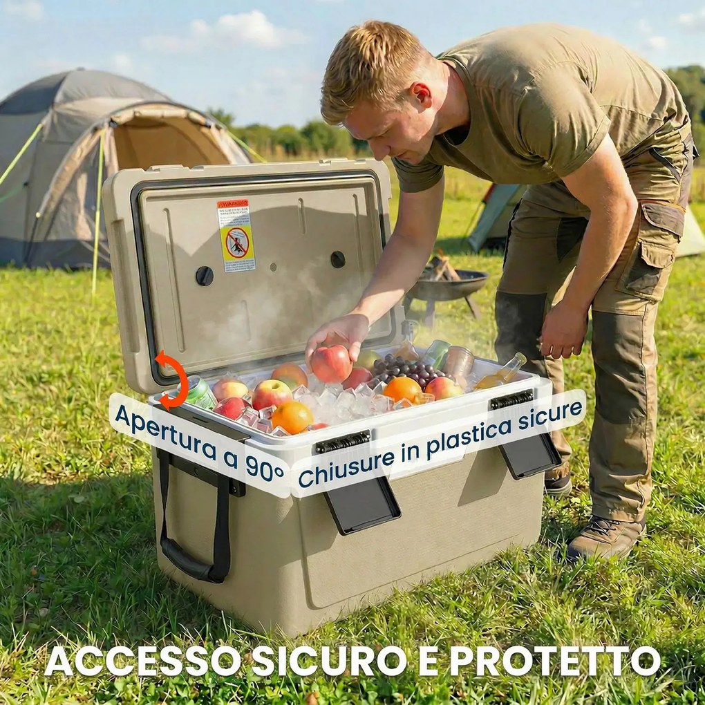 Box Frigo Portatile 66,6x38,5x40 cm Capacità 42,6L Isolato con Maniglia in HDPE e Schiuma PU Cachi...