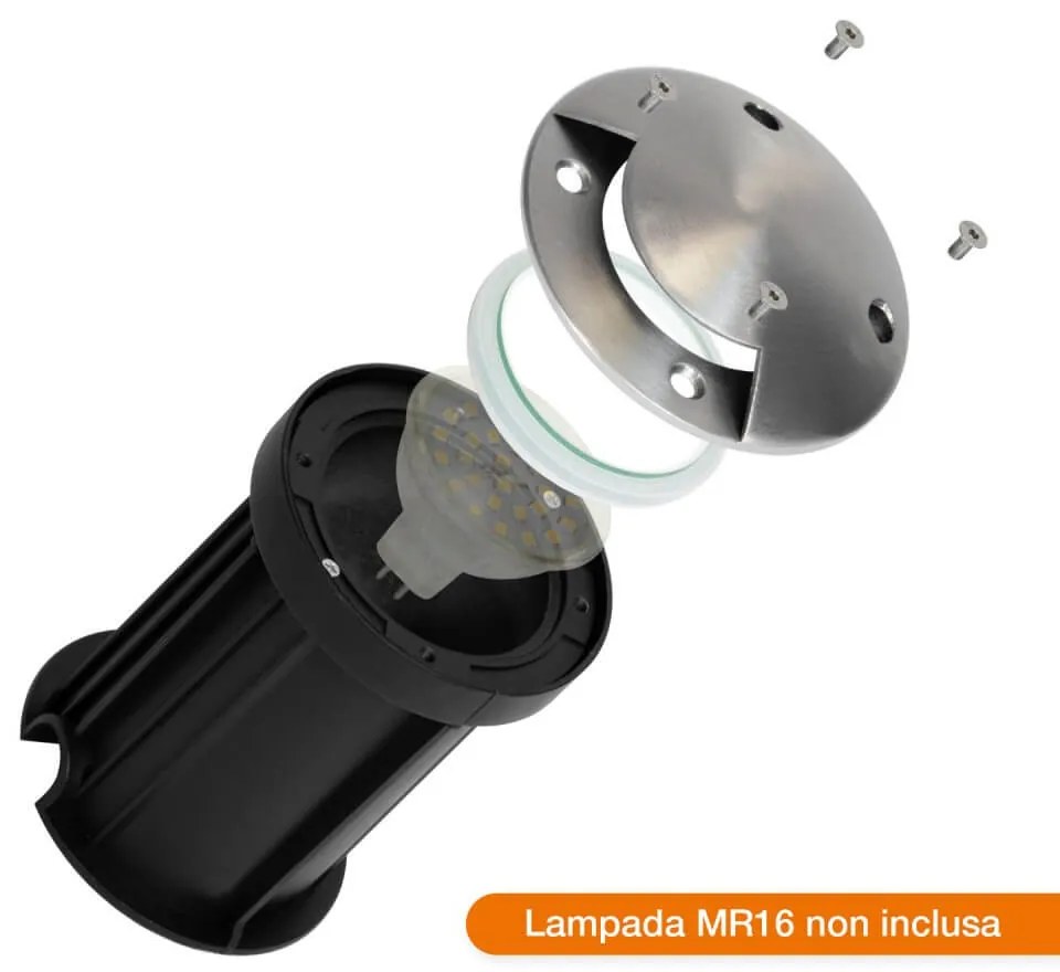 Faretto Carrabile Monodirezione MR16 IP67, Acciaio INOX, 12/24V Colore del corpo Acciaio Inox 316