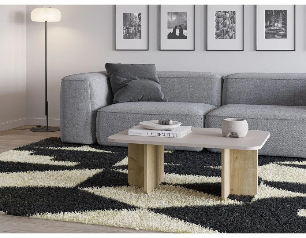 Tavolino da salotto color crema/di colore naturale con effetto rovere 56x100 cm Hillary – Marckeric