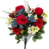 Set 2 Bouquet Artificiale Rose con Mughetti Altezza 43 cm Rosso