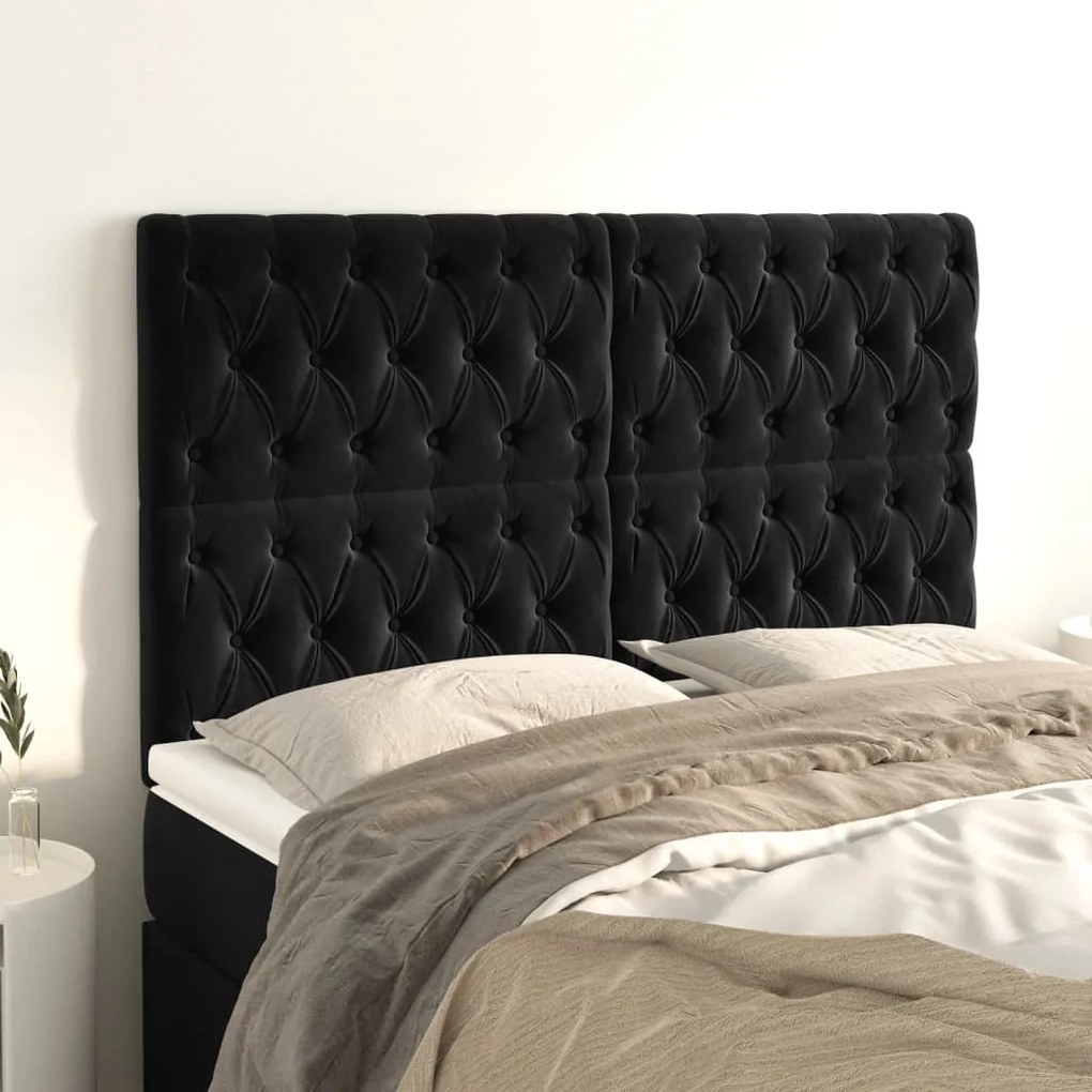 Testiera 4 Pz Nera 80x7x78/88 Cm İn Velluto /