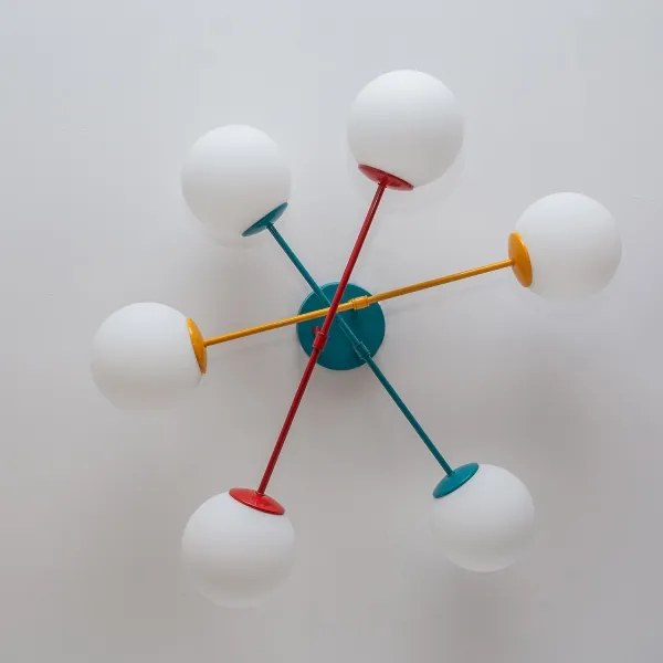 Plafoniera MOON 6xE27/15W/230V turchese/giallo/rosso