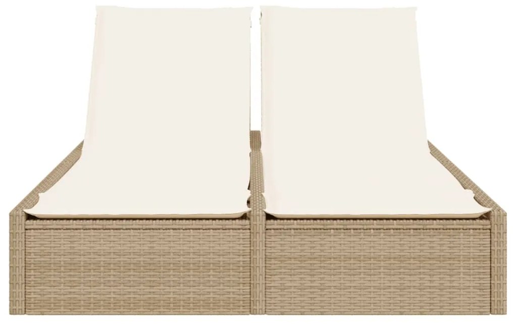 Lettino prendisole con cuscini beige in polyrattan