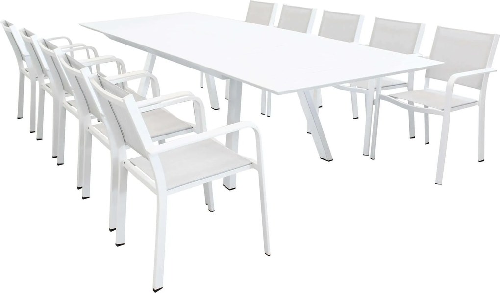 SPLENDOR - set tavolo in alluminio cm 200/300 x 110 x 75 h con 10 poltrone Splendor