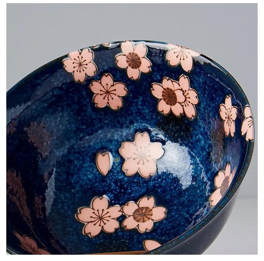 Set di 2 ciotole e bacchette in ceramica blu Rosa Sakura - MIJ