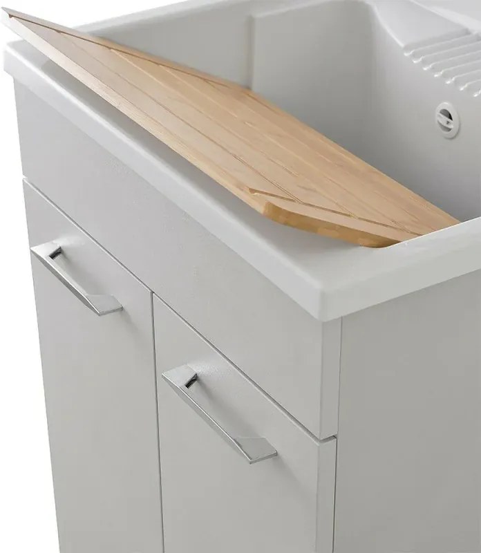 Mobile lavatoio 60x50 cm grigio calce vasca in resina e kit di scarico Moon