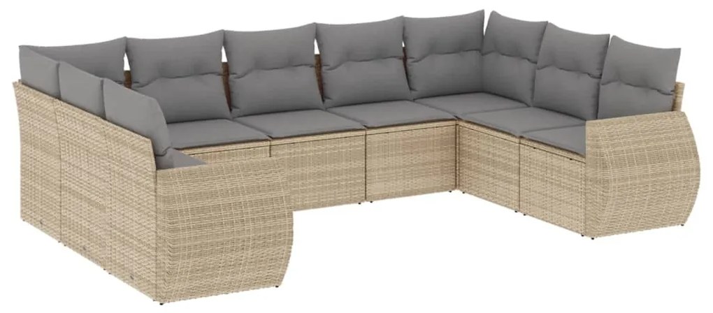 Set divano da giardino 9 pz con cuscini beige in polyrattan