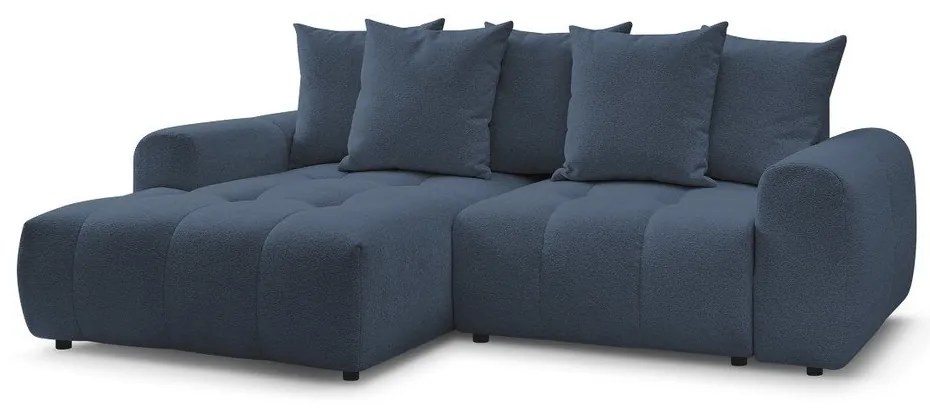 Divano angolare blu allungabile/con contenitore (con penisola a sinistra/con chaise lounge) con rivestimento in ciniglia Roxelane – Bobochic Paris