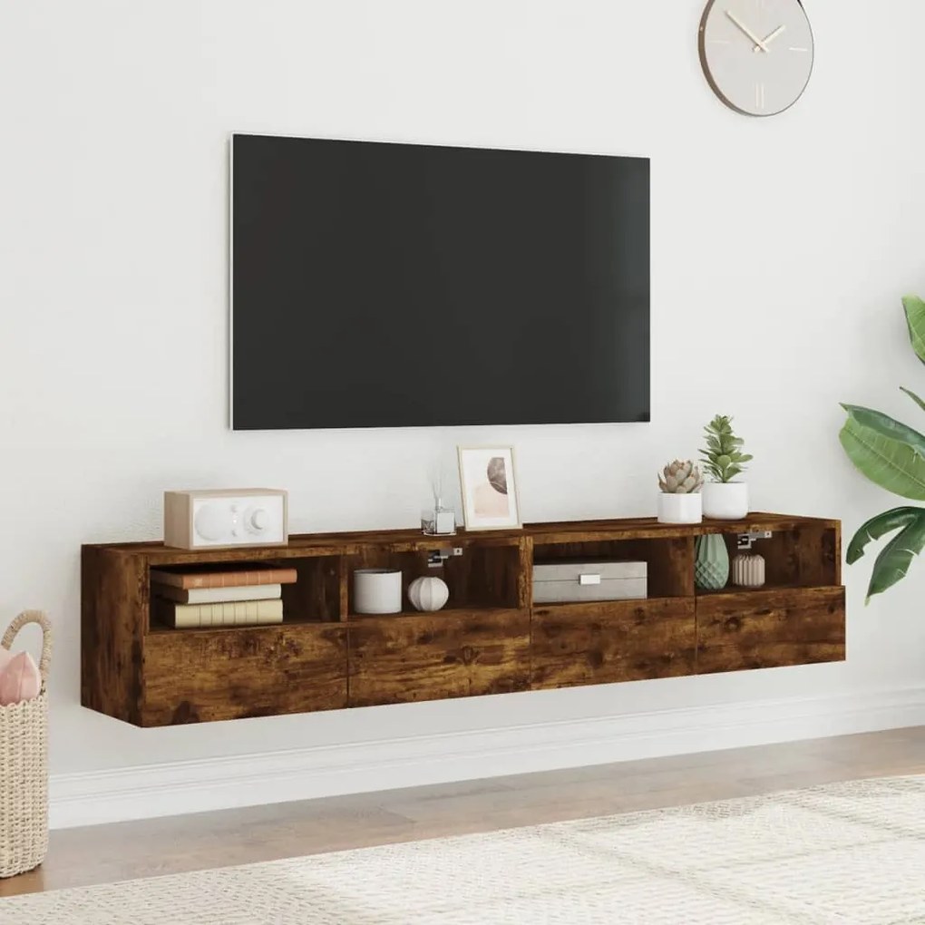 Mobili tv a muro 2 pz rovere fumo 80x30x30 cm legno multistrato