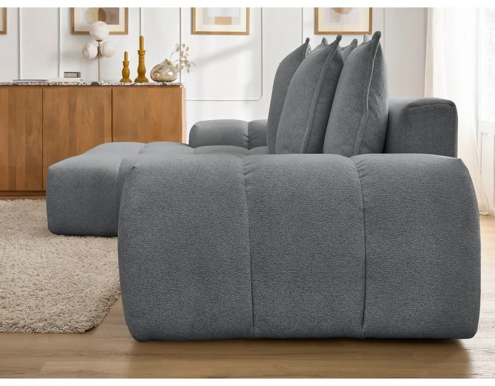 Divano angolare grigio scuro allungabile e con contenitore (penisola a sinistra/chaise lounge) con rivestimento in ciniglia Everest – Bobochic Paris