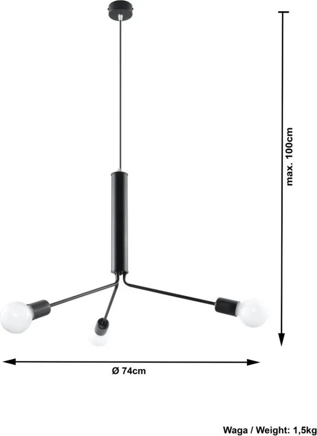 Lampadario nero con paralume in metallo ø 74 cm Donato – Sollux